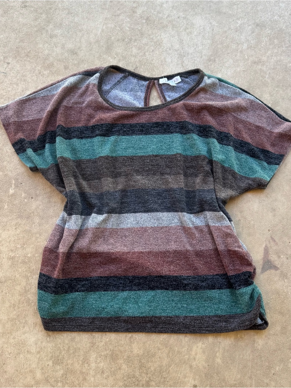 Lavish Striped Short-Sleeve Top in Teal, Brown & Gray